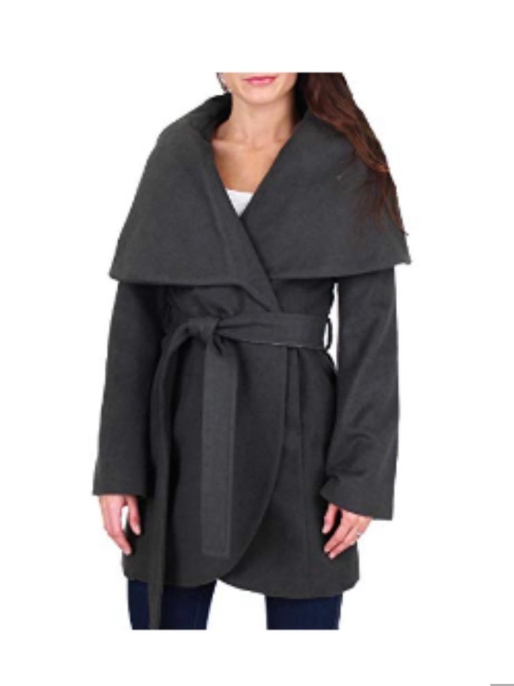 Tahari Wool Blend Charcoal Gray Wrap Coat